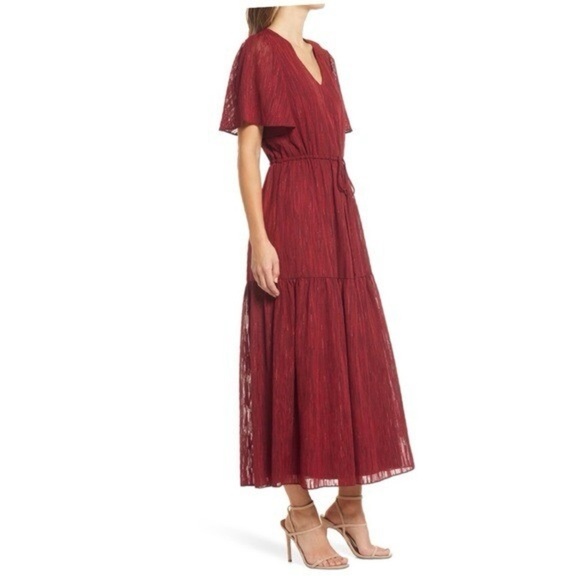DONNA RICCO | Red Flutter Sleeve V-Neck Maxi Sundress - Picture 2 of 16
